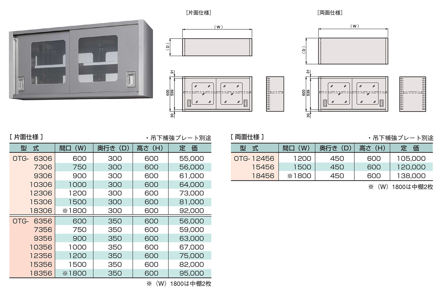 ※法人専用品※アズマ ステンレス吊戸棚（ガラス戸）１２００×３５０×４５０ AS-1200G-450 - 4